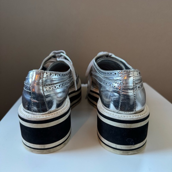 Prada Metallic Silver Leather Platform Brogue Derby Oxfords 23cm Cyberpunk Space - Picture 9 of 11